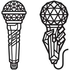 Geometric microphone vector icons with polygonal mesh head and hand holding mic for music podcasting and broadcasting © Andikia