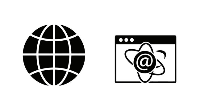 Vector illustration of set of web icons including a globe and a browser window with an email symbol on a transparent background