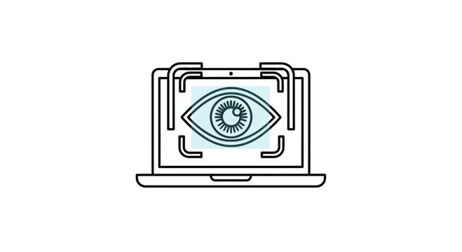 A laptop screen displays a biometric identification sensor that utilizes advanced retinal scanning technology to verify user identity for the purpose of maintaining secure access to personal