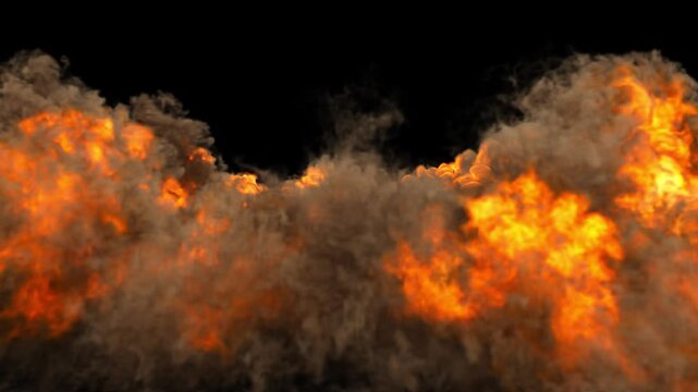 Horizontal line of intense fire burning isolated on black background flames blaze inferno heat hot flames blaze inferno heat hot