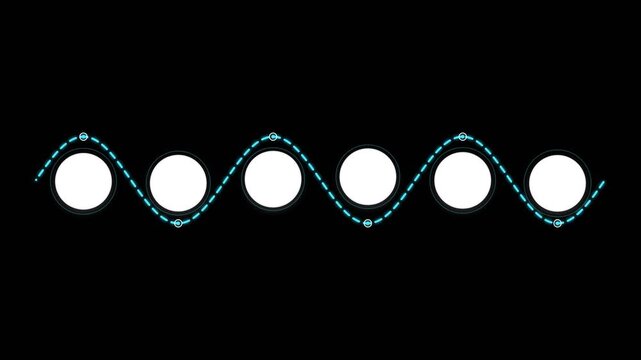 Sine wave animation with glowing blue dashed line and white circles