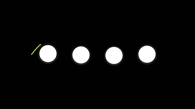 Loading animation with green wave line moving across white circles