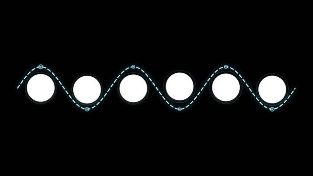 Animated circles moving along a sine wave path on a dark background