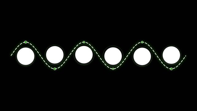 Sine wave path animation with white circles moving along a curved line