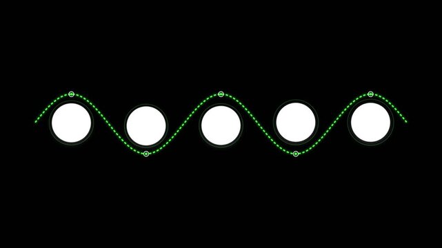 Animated wave path with white circles moving along a green dotted line