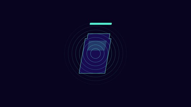 Digital signal processing animation with pulsing radar waves and geometric data interface 4k