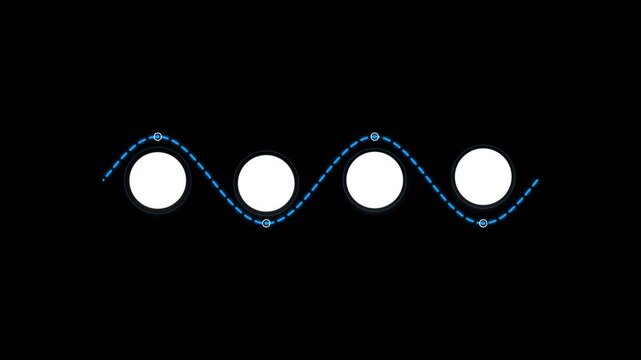 Sine wave animation with glowing dots moving along a dashed blue path