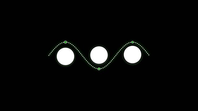 Sine wave animation with three loading dots moving along a dashed path
