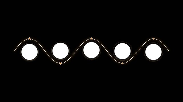 Sine wave animation with glowing dots and circular placeholders for infographics