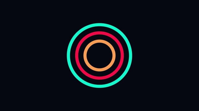 Minimalist animated loading spinner with concentric colorful rings on dark animation 4k background circles