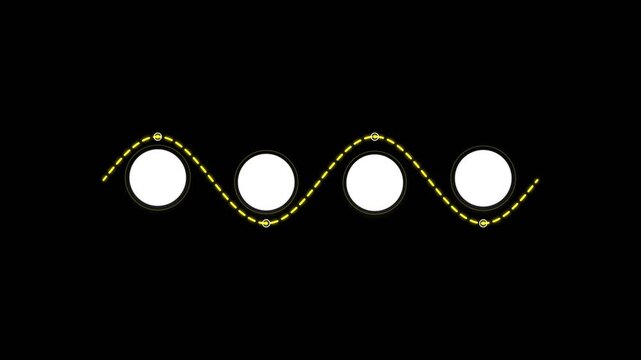 Yellow dashed sine wave line animation with circles