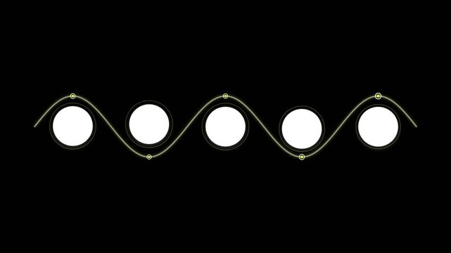 Abstract wave line animation with glowing circles on a dark background