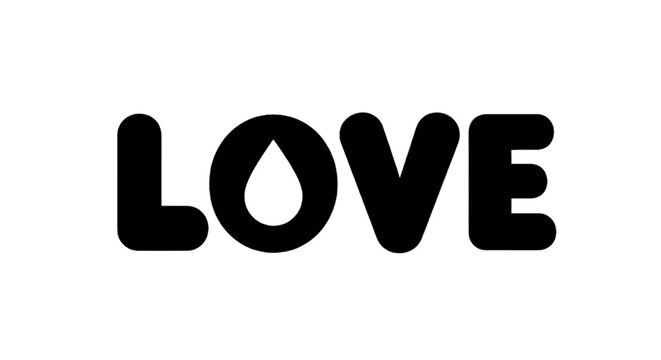 Vector illustration of love word typography design with a water drop icon inside the letter o on a transparent background