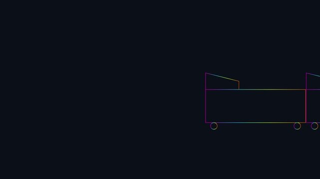 Minimalist rainbow line train animation moving across dark 4k background, line rainbow gradient