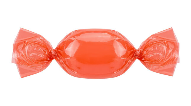 Bright red wrapped hard candy isolated on white.