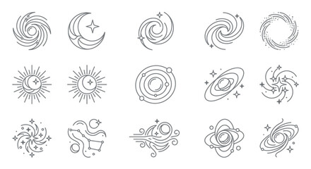 Minimalist space and celestial body icon set. © mecca