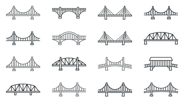 Simple bridge construction and infrastructure icons.