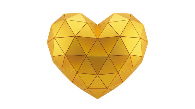 Golden Geometric Heart Shape with Faceted Design.