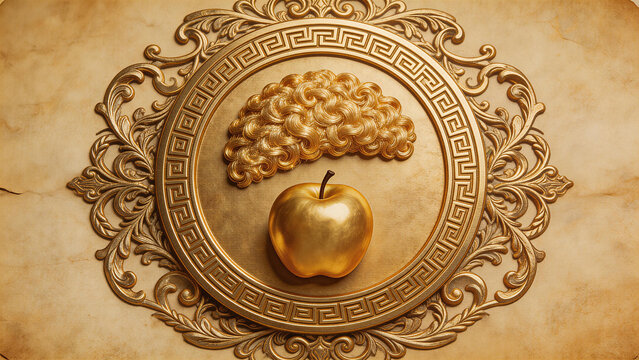 Golden apple and ornate frame