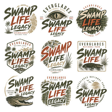 Vintage Everglades National Park swamp life legacy emblems