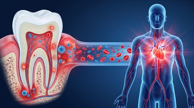 Dentistry. Dental infection spreading bacteria through the bloodstream and increasing cardiovascular risk.