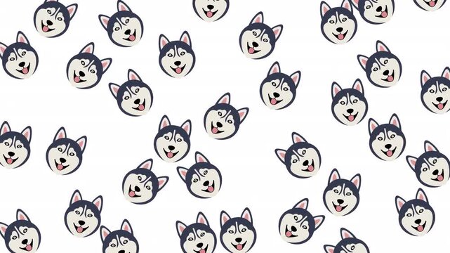 Multiple happy husky dog faces pattern suitable for petrelated designs, kids products, stationery, dog lover merchandise, and social media graphics.