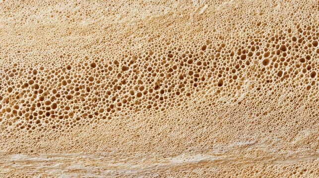 Close-up macro texture of porous bone with a sponge-like honeycomb cellular structure