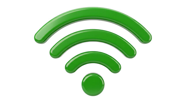 Green wireless signal icon with three curved lines.