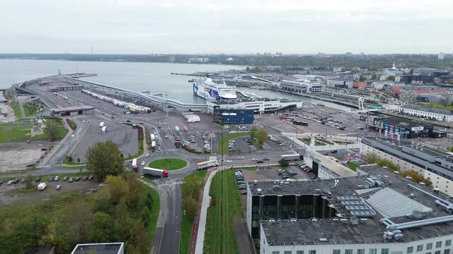 Tallinn estonia 20 May 2025.Aerial view of the port in Tallinn.View of Tallinn's waterfront and industrial area with buildings and port activities in the distance