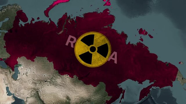 Nuclear radiation symbol animation over the vast expanse of Russia