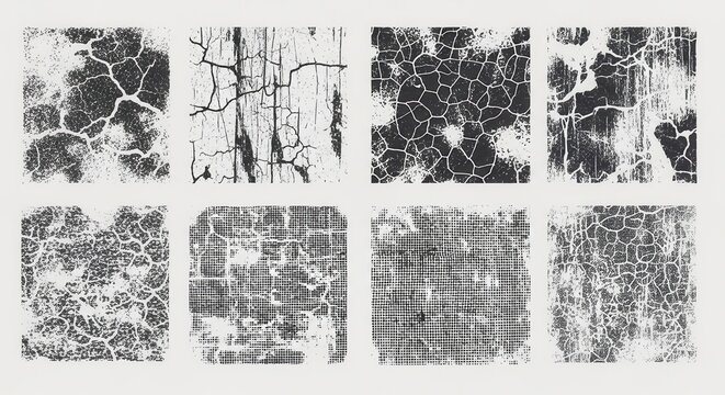 Abstract Grunge Texture Pattern Collection in Black and White.