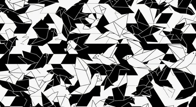 Abstract Geometric Black and White Pattern Design.