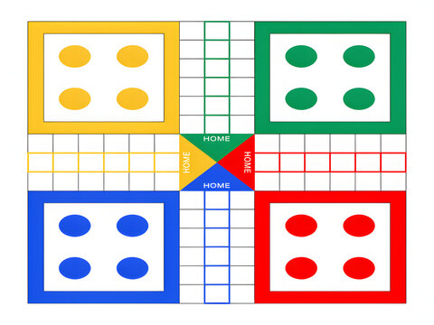 Colorful four square game board with grid and dots, strategy game for planning and design
