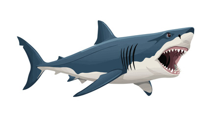 Fototapeta premium Fierce shark with open mouth swimming in deep blue ocean highlighting danger and aquatic life