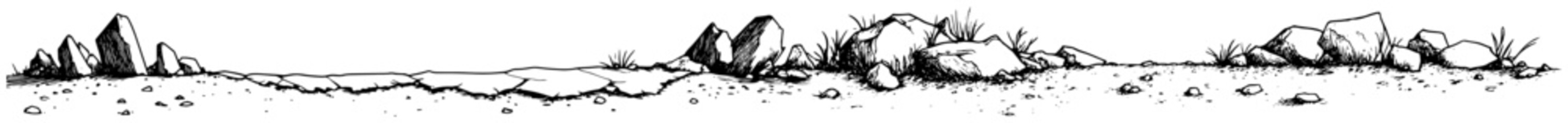 Obraz premium Rocky ground terrain with boulders and stones hand drawn sketch style