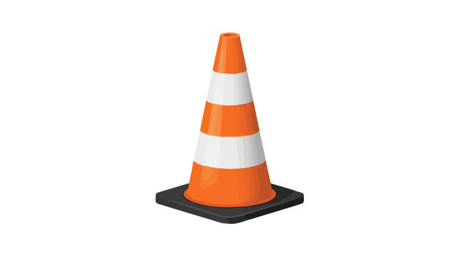 orange and white traffic cone with black base on reflective surface for road safety and construction work