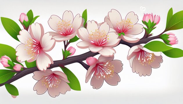 Rama En Flor De Un Almendro E Un Fondo Blanco Aislado
