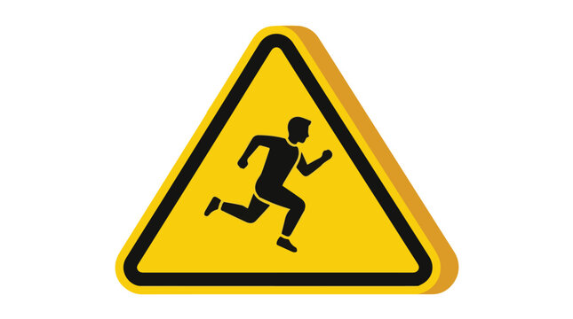 Warning Sign Showing Person Running Safety Icon Yellow Triangle Alert Symbol