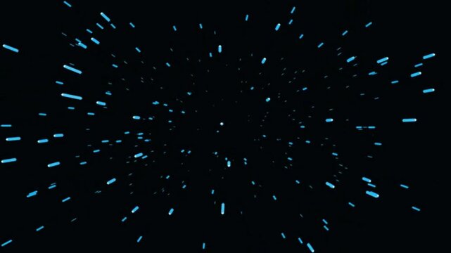 Blue light particles radiating outward from center on black background