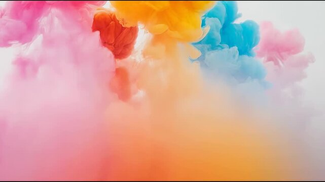 Colorful ink cloud plume water creating soft pastel colorful abstract gradients of pink yellow blue