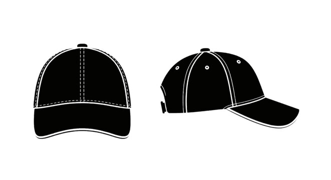 Vector illustration of black baseball cap front and side view vector illustration on a transparent background