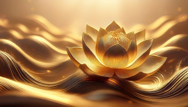 Dreamy Lotus Flower Emerging From Soft Golden Waves