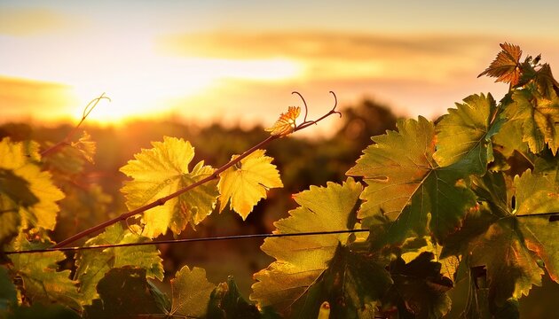Grapevine Leaves Glowing In Golden Sunset