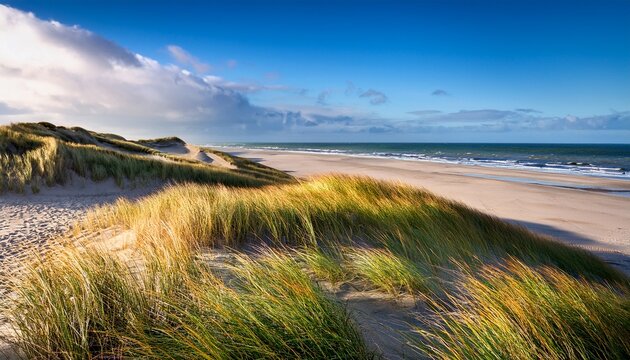 Coastal Landscape Shot Sand Dunes And Grass Denmark