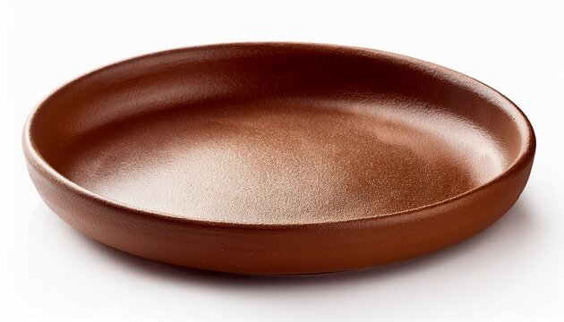 One Clay Plate Isolated On White Background Close Up