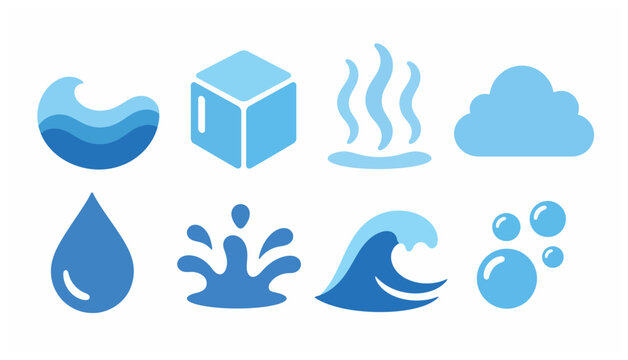 Flat Water Cycle Elements Icons.