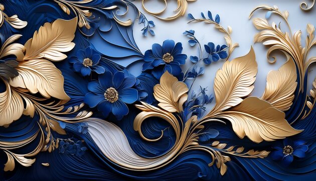 Elegant Blue Gold Floral Background High Resolution Picture