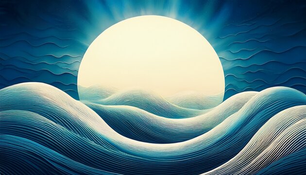 Large White Sun And Flowing Waves