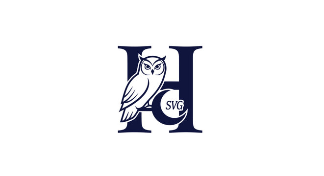Owl emblem with initials and decorative design.