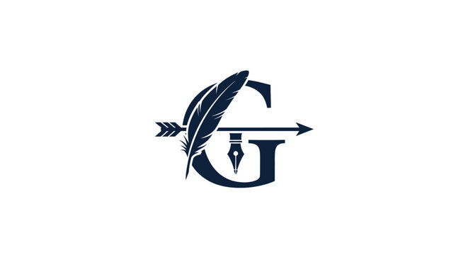 Elegant feather quill and letter G logo design.